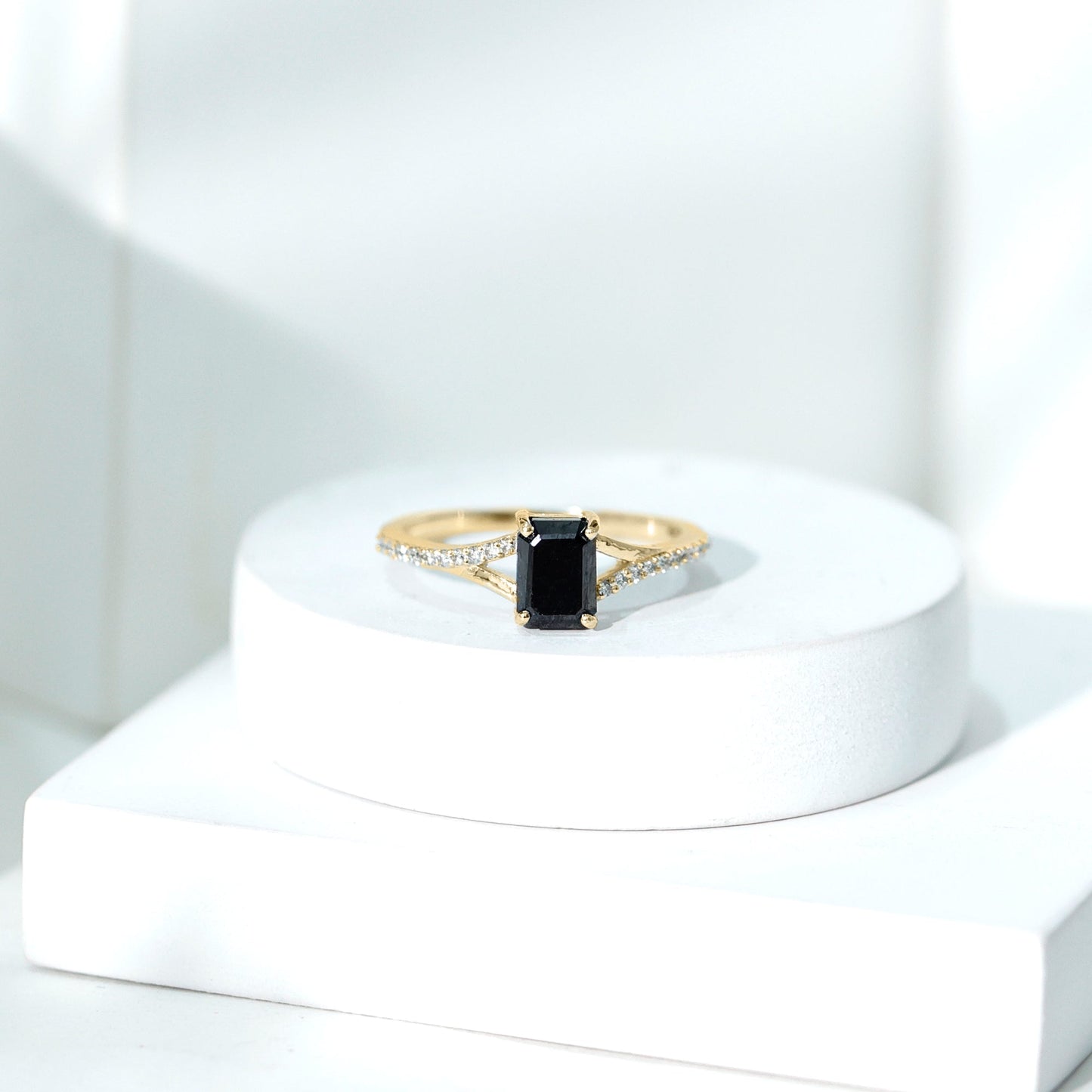 3.4 Carat Emerald Cut Lab Created Black Diamond Engagement Ring