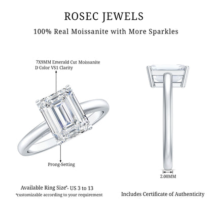 Solitaire 2.8 Carat Emerald Cut Moissanite Engagement Ring For Women