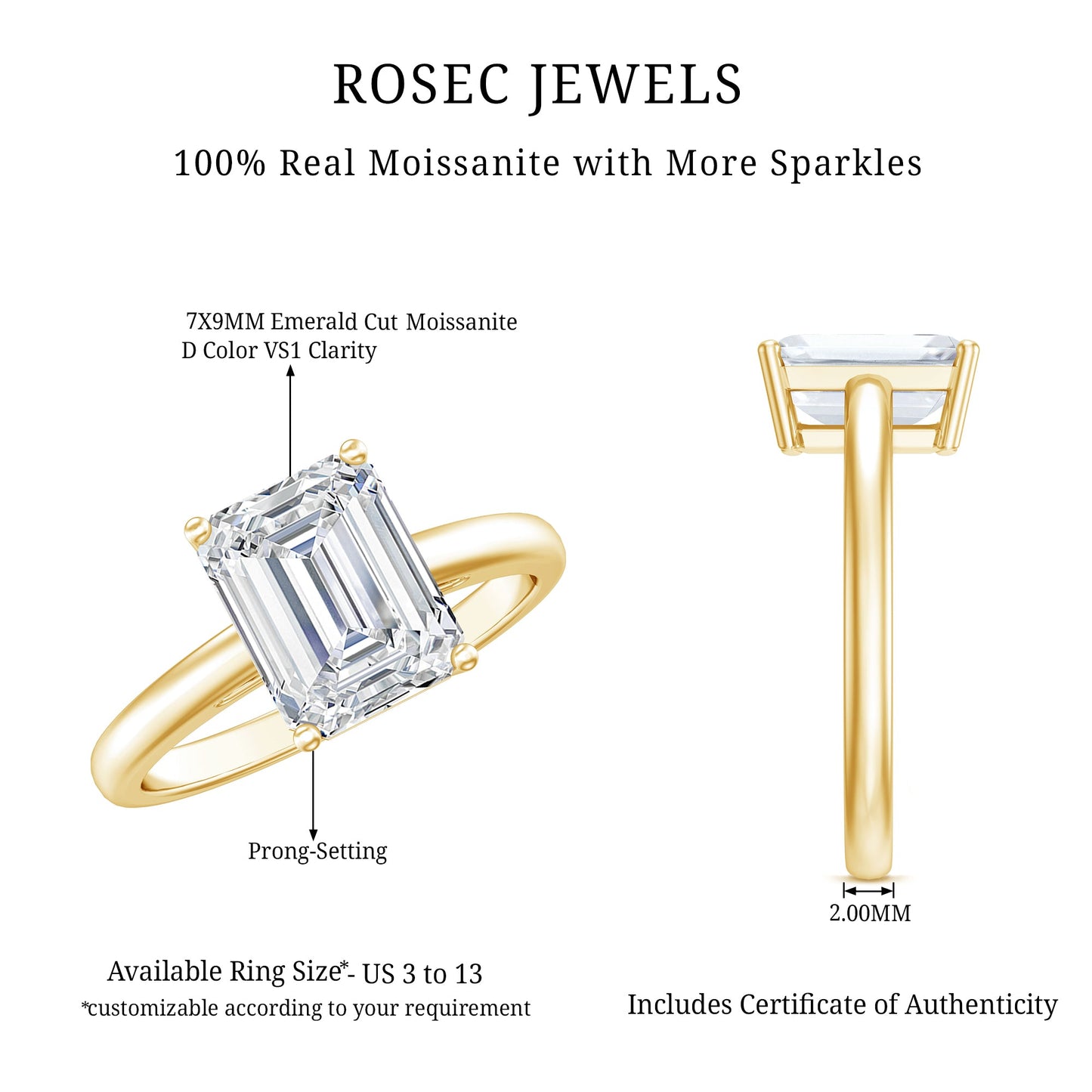 Solitaire 2.8 Carat Emerald Cut Moissanite Engagement Ring For Women
