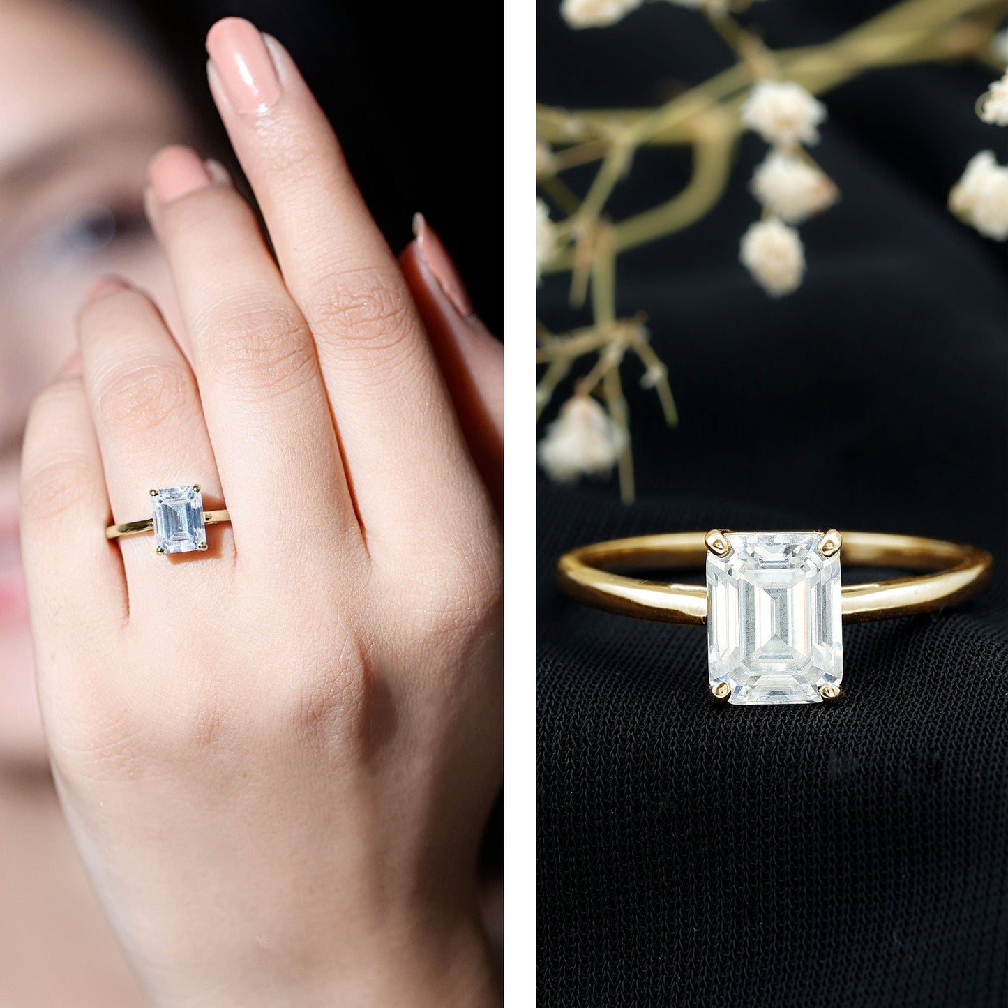 Solitaire 2.8 Carat Emerald Cut Moissanite Engagement Ring For Women
