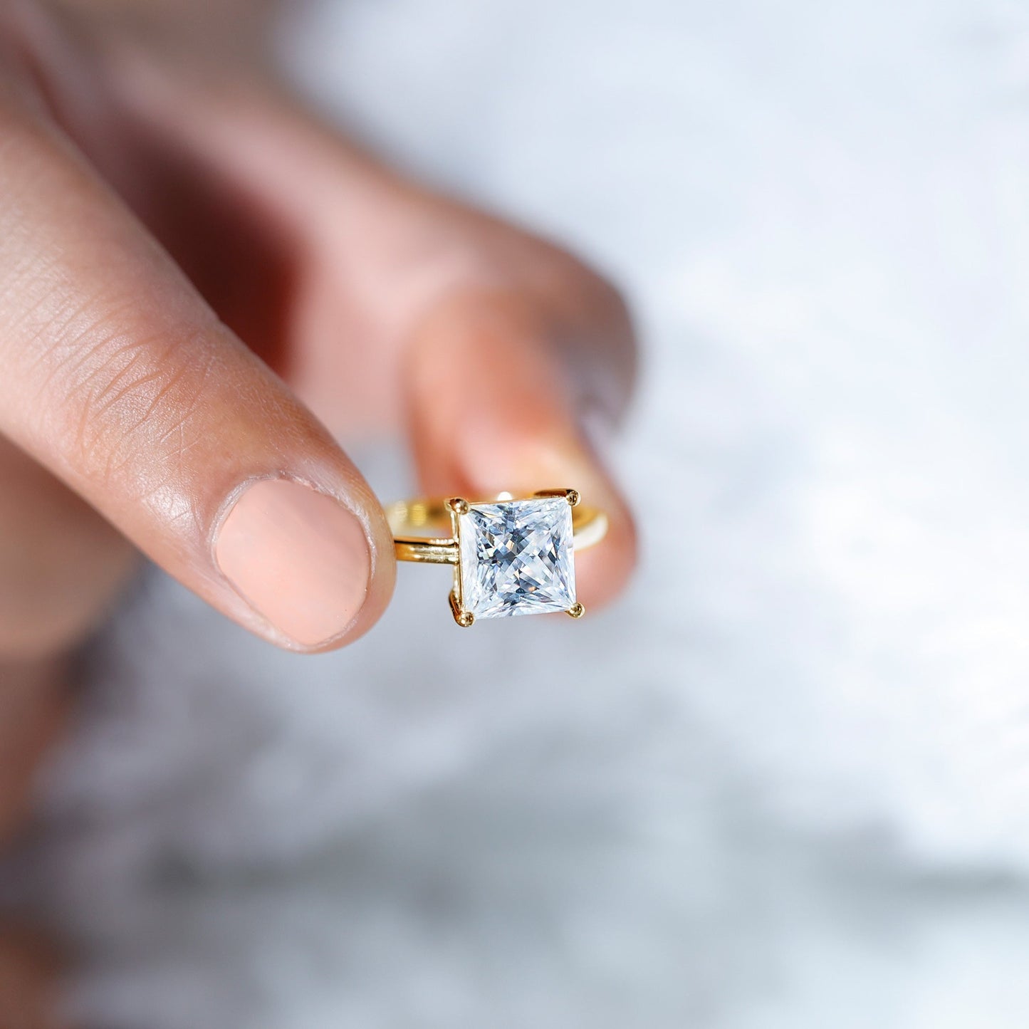 3 Carat Princess Cut Moissanite Solitaire Engagement Ring