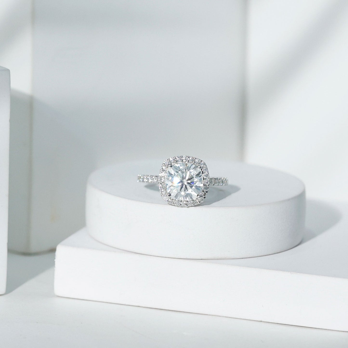 Victorian Style 3 Carat Cushion Moissanite Halo Engagement Ring