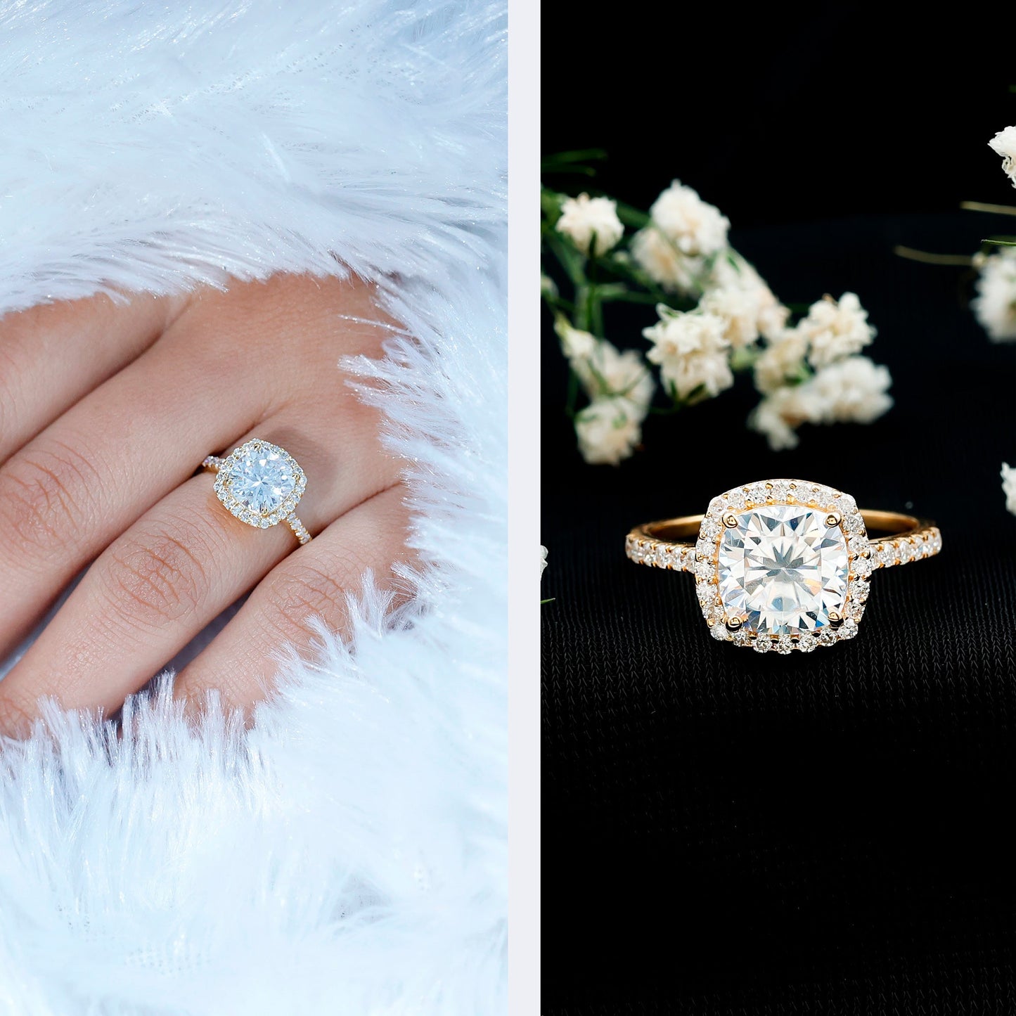 Victorian Style 3 Carat Cushion Moissanite Halo Engagement Ring