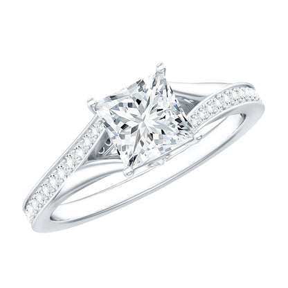 Certified Princess Cut Moissanite Engagement Ring With Split Shank
