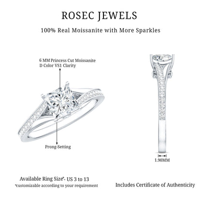 Certified Princess Cut Moissanite Engagement Ring With Split Shank