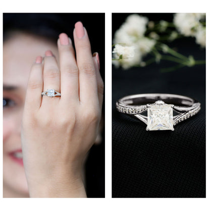 Certified Princess Cut Moissanite Engagement Ring With Split Shank