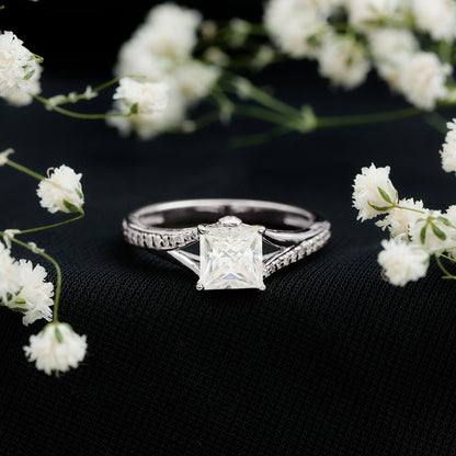 Certified Princess Cut Moissanite Engagement Ring With Split Shank