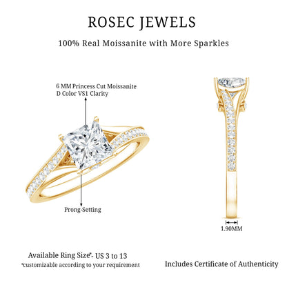 Certified Princess Cut Moissanite Engagement Ring With Split Shank