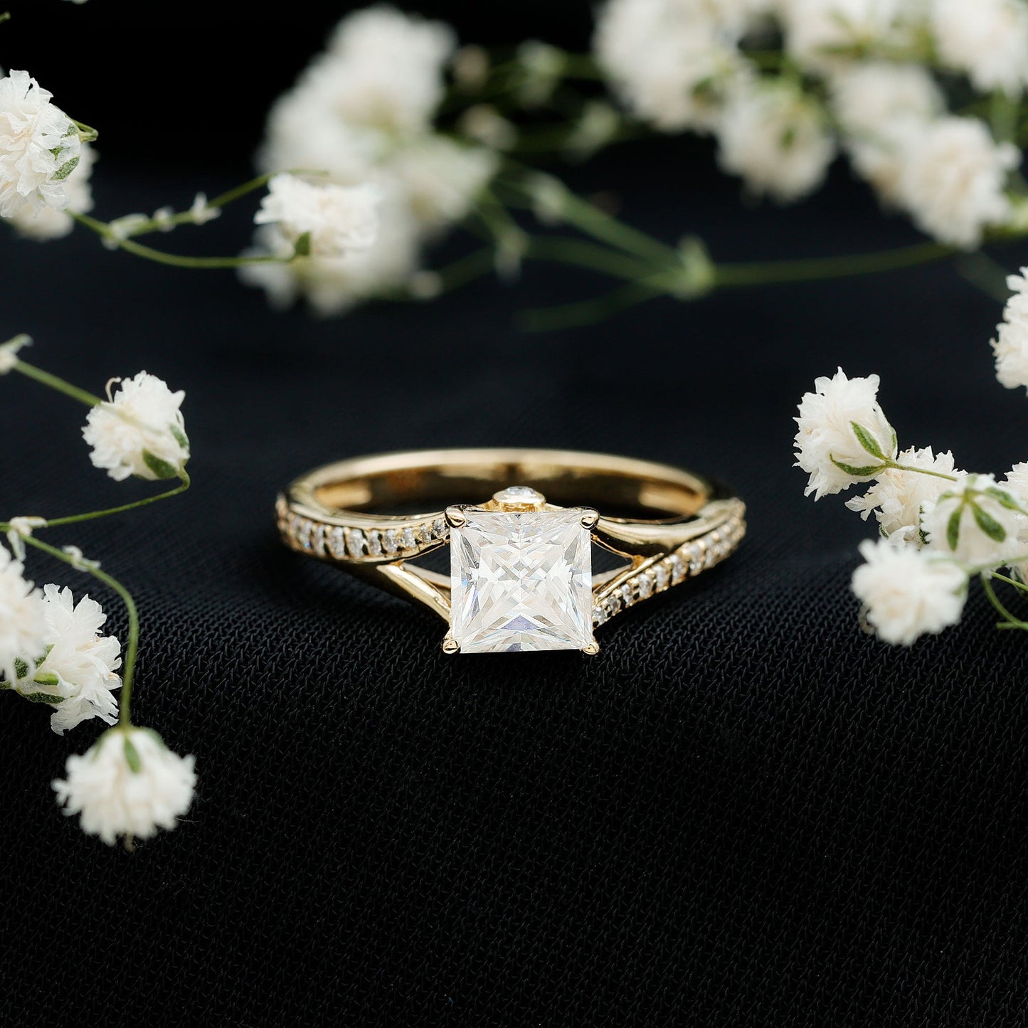 Certified Princess Cut Moissanite Engagement Ring With Split Shank