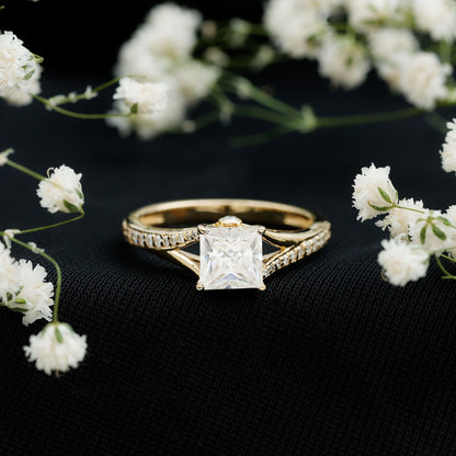 Certified Princess Cut Moissanite Engagement Ring With Split Shank