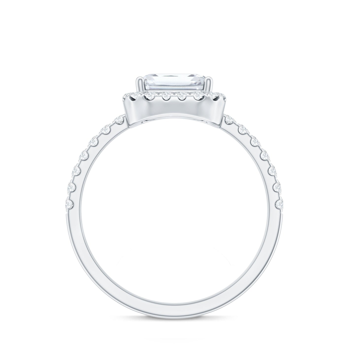 Certified Moissanite Emerald Cut Engagement Ring With Halo