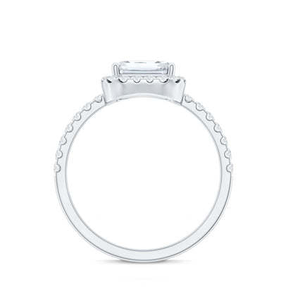Certified Moissanite Emerald Cut Engagement Ring With Halo