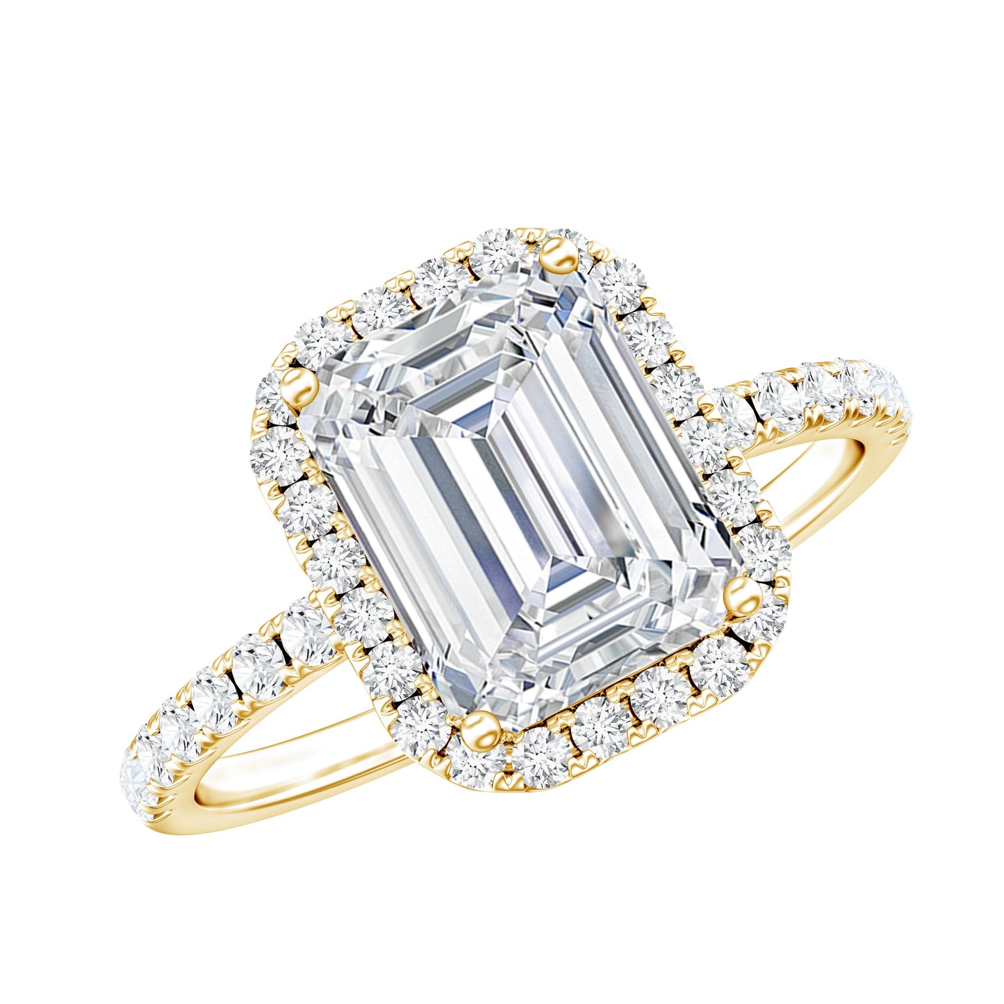 Certified Moissanite Emerald Cut Engagement Ring With Halo