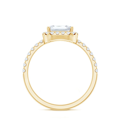 Certified Moissanite Emerald Cut Engagement Ring With Halo