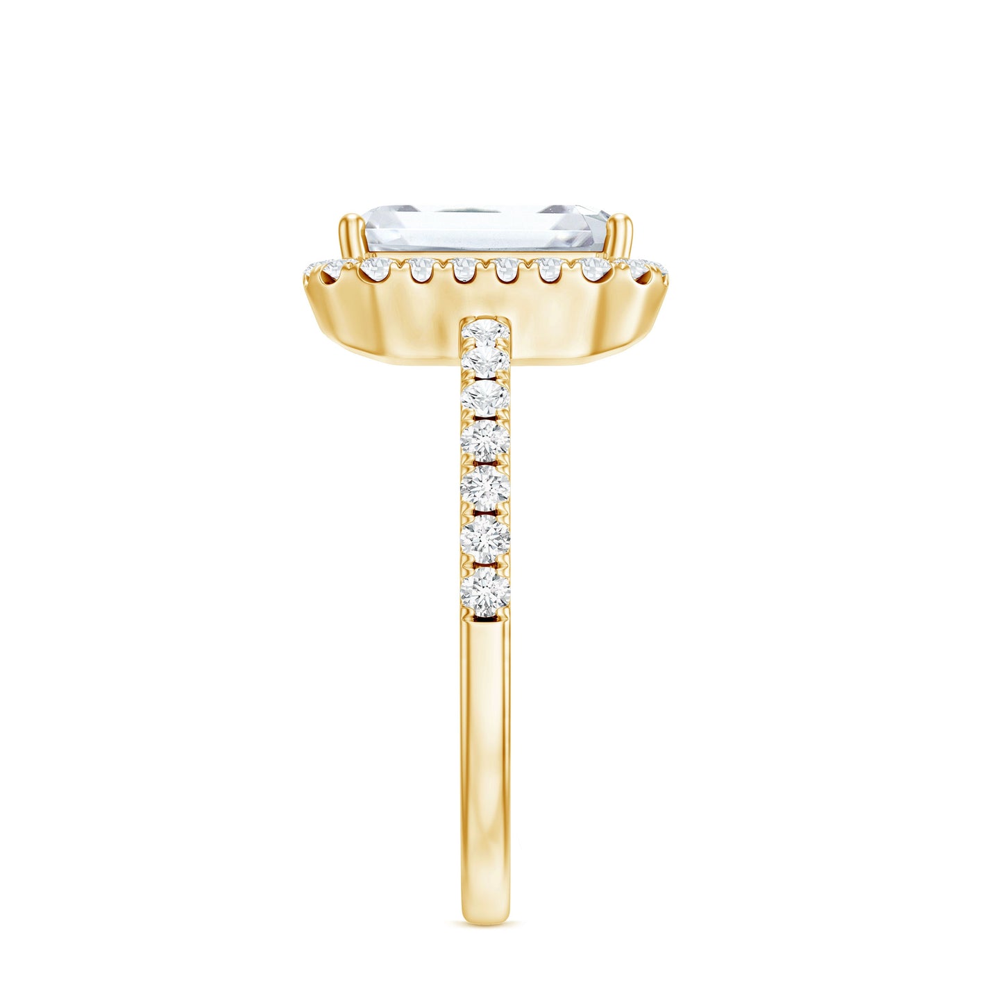 Certified Moissanite Emerald Cut Engagement Ring With Halo