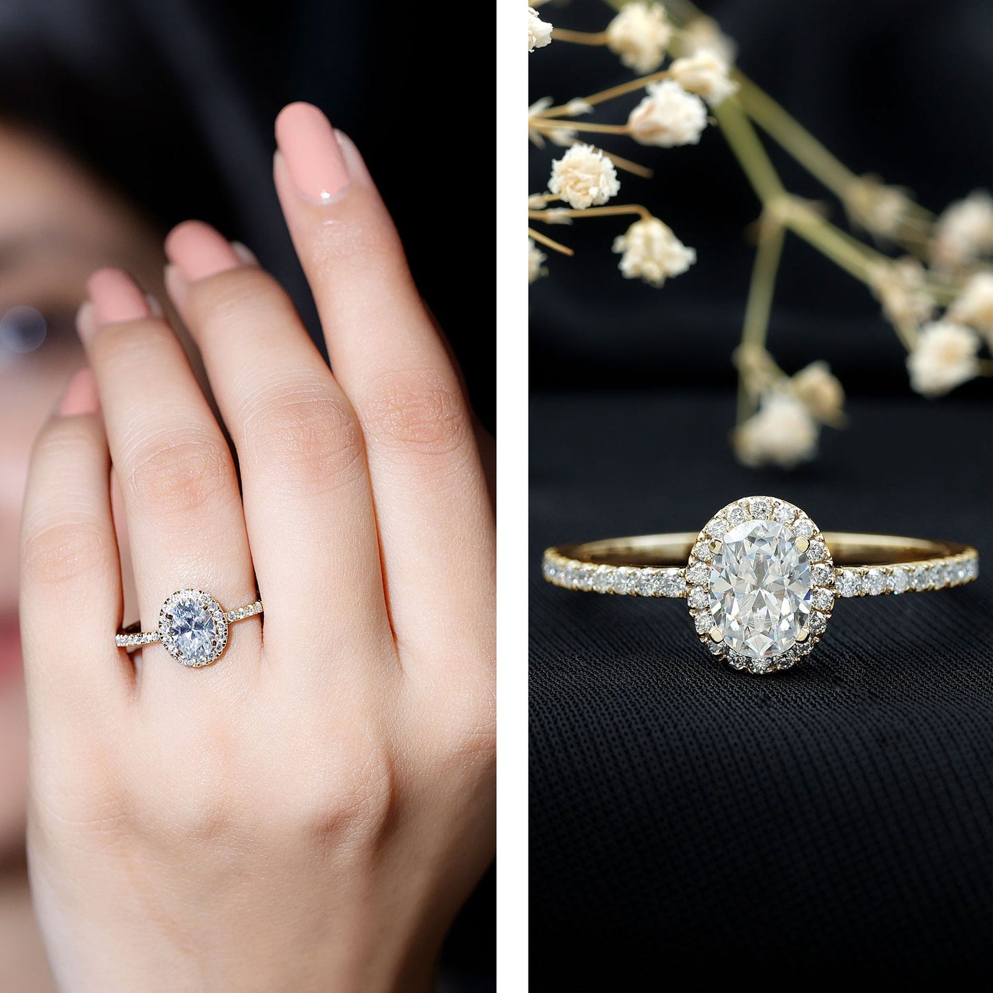 1.2 Carat Certified Moissanite Oval Halo Engagement Ring For Her