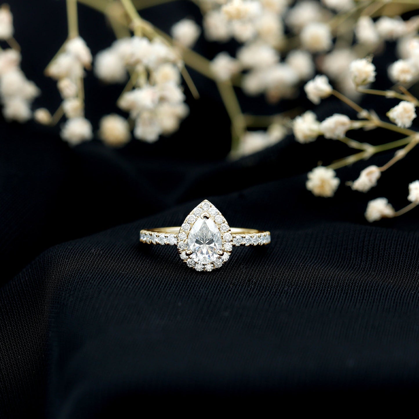 Certified Moissanite Teardrop Engagement Ring with Halo