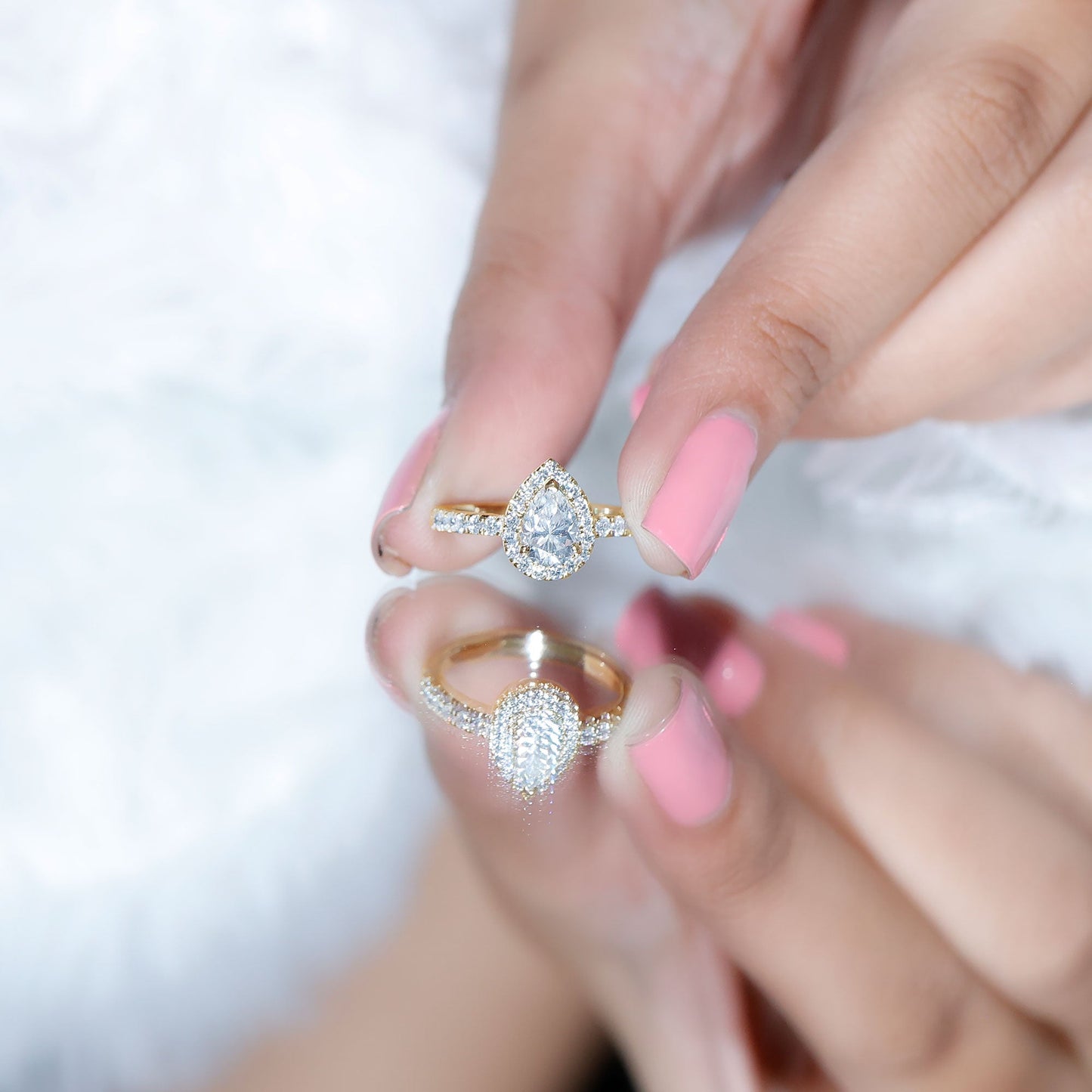 Certified Moissanite Teardrop Engagement Ring with Halo