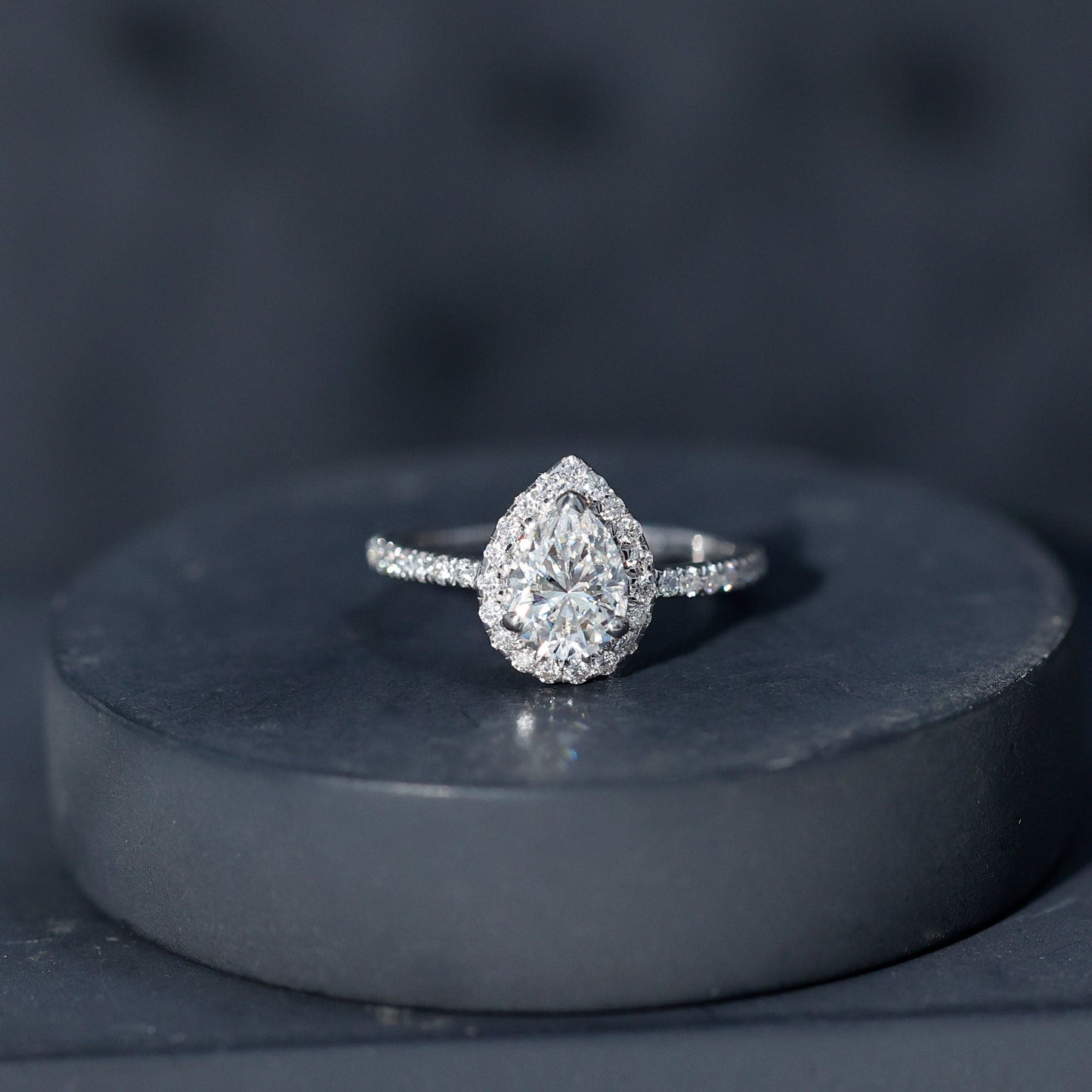 Pear Shape Moissanite Halo Engagement Ring for Women