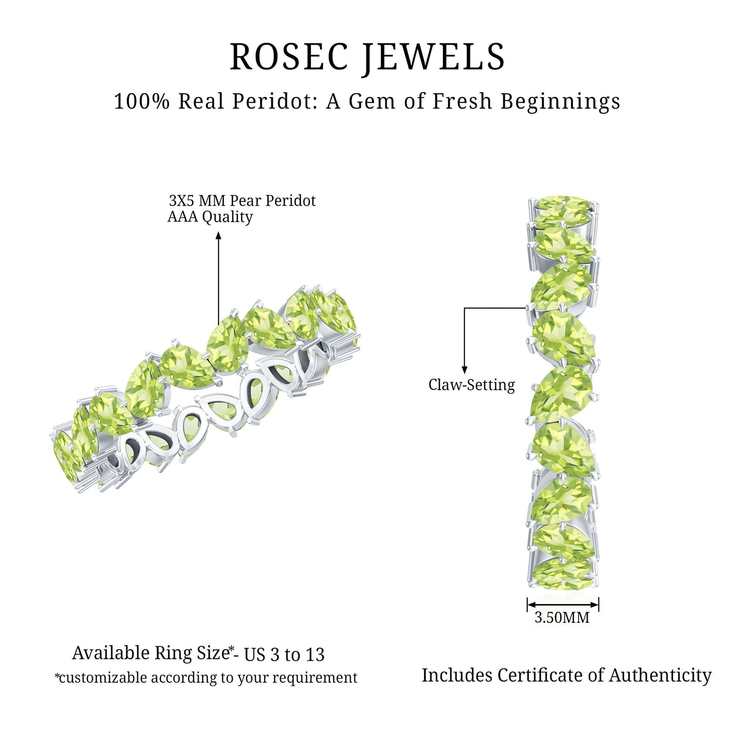 Natural Pear Shape Peridot Eternity Ring for Women