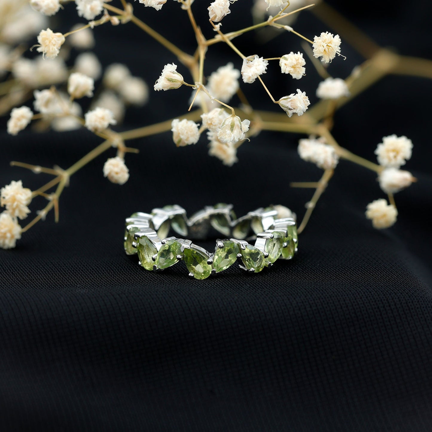Natural Pear Shape Peridot Eternity Ring for Women