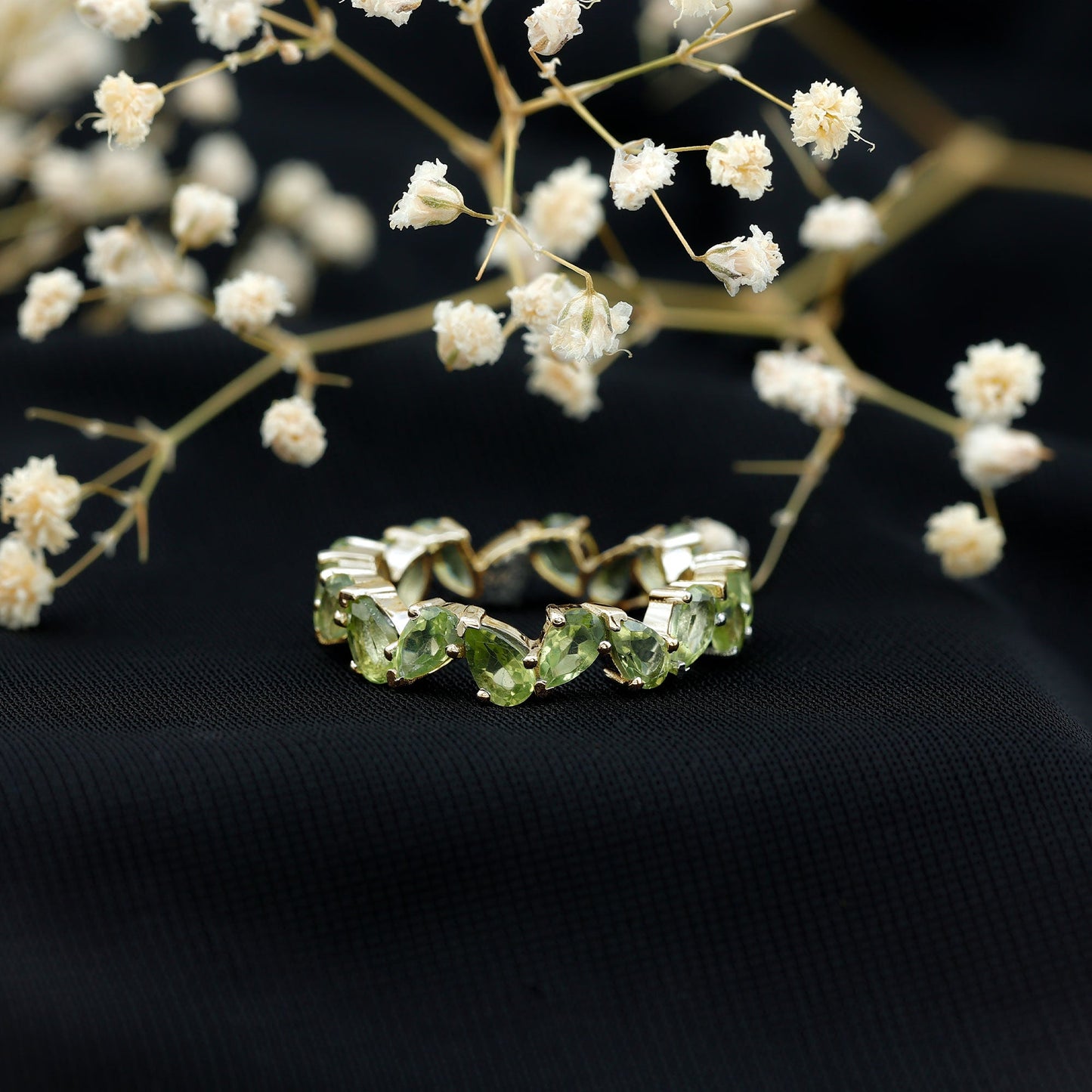 Natural Pear Shape Peridot Eternity Ring for Women