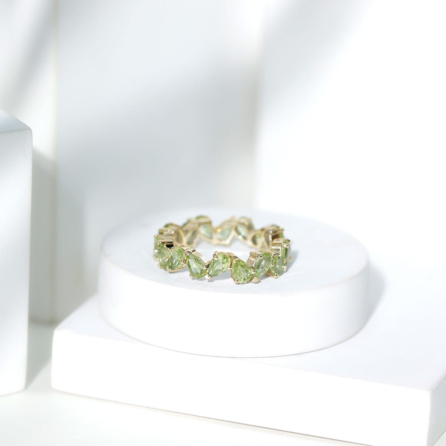 Natural Pear Shape Peridot Eternity Ring for Women