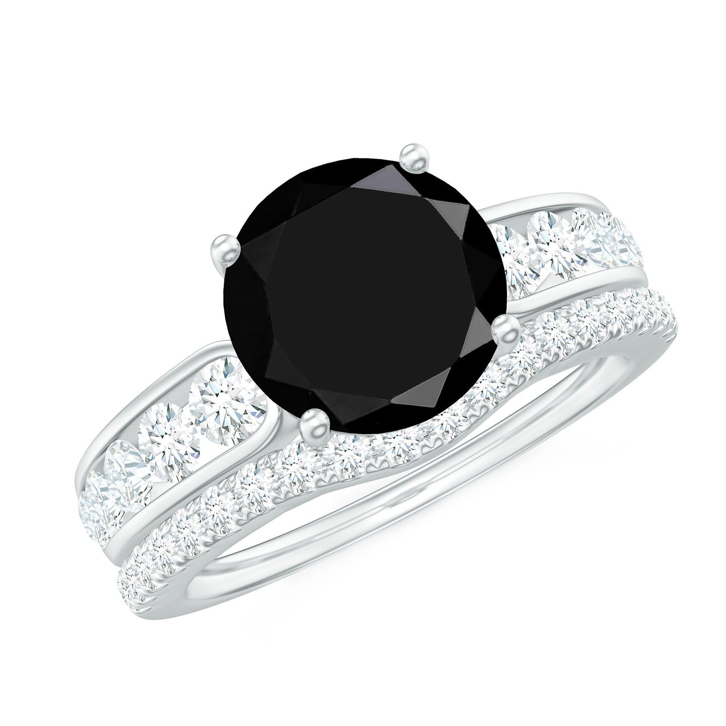 2 Carat Lab Grown Black Diamond Engagement Ring with Moissanite Enhancer