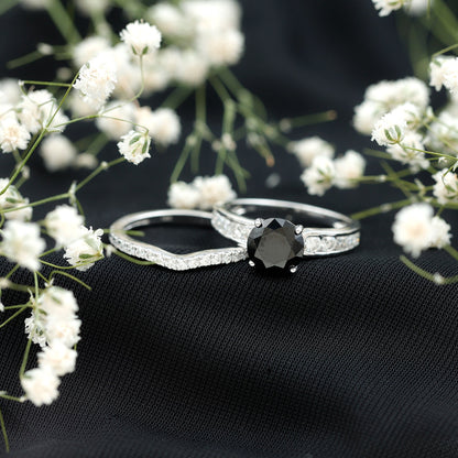 2 Carat Lab Grown Black Diamond Engagement Ring with Moissanite Enhancer