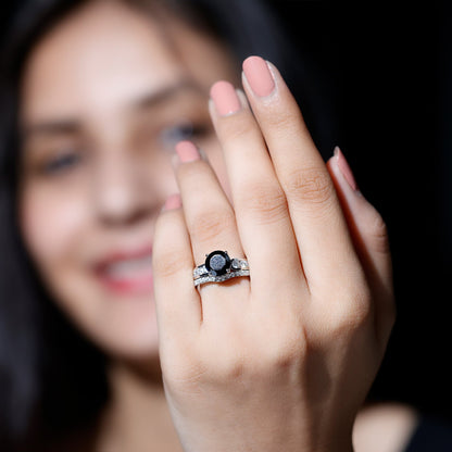 2 Carat Lab Grown Black Diamond Engagement Ring with Moissanite Enhancer
