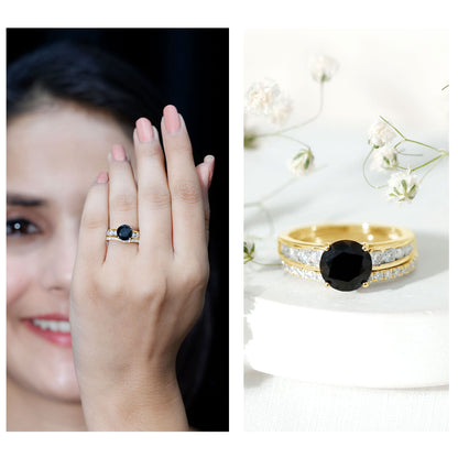 2 Carat Lab Grown Black Diamond Engagement Ring with Moissanite Enhancer