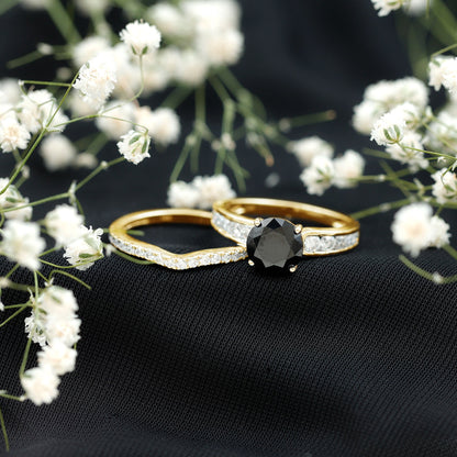 2 Carat Lab Grown Black Diamond Engagement Ring with Moissanite Enhancer