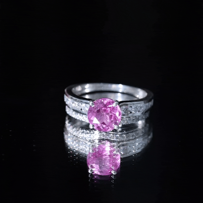 2.25 Carat Lab Grown Pink Sapphire Solitaire Bridal Ring Set