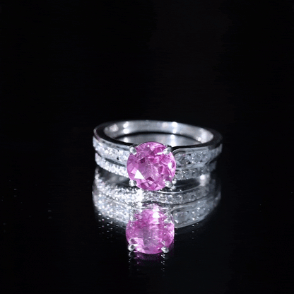 2.25 Carat Lab Grown Pink Sapphire Solitaire Bridal Ring Set