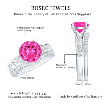 2.25 Carat Lab Grown Pink Sapphire Solitaire Bridal Ring Set