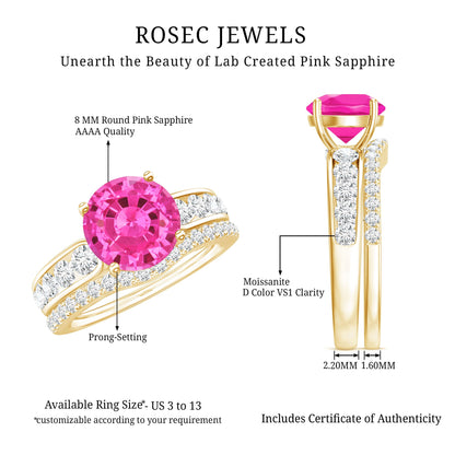 2.25 Carat Lab Grown Pink Sapphire Solitaire Bridal Ring Set
