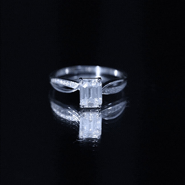 Certified 6X8 MM Emerald Cut Moissanite Infinity Engagement Ring