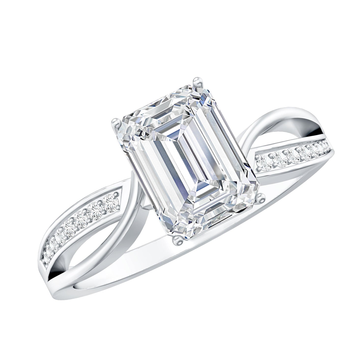 Certified 6X8 MM Emerald Cut Moissanite Infinity Engagement Ring