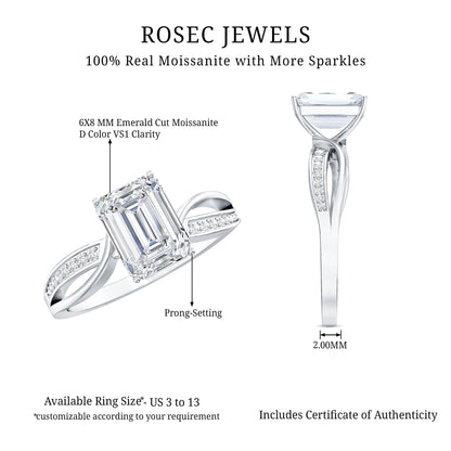 Certified 6X8 MM Emerald Cut Moissanite Infinity Engagement Ring