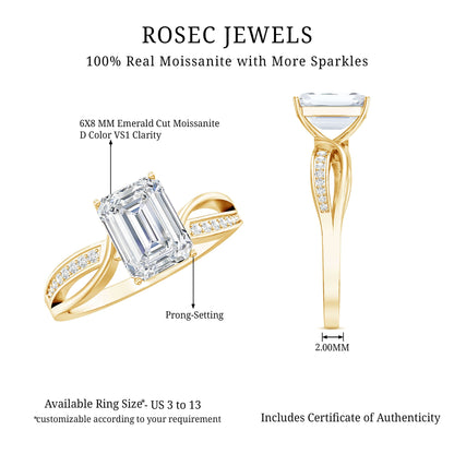 Certified 6X8 MM Emerald Cut Moissanite Infinity Engagement Ring