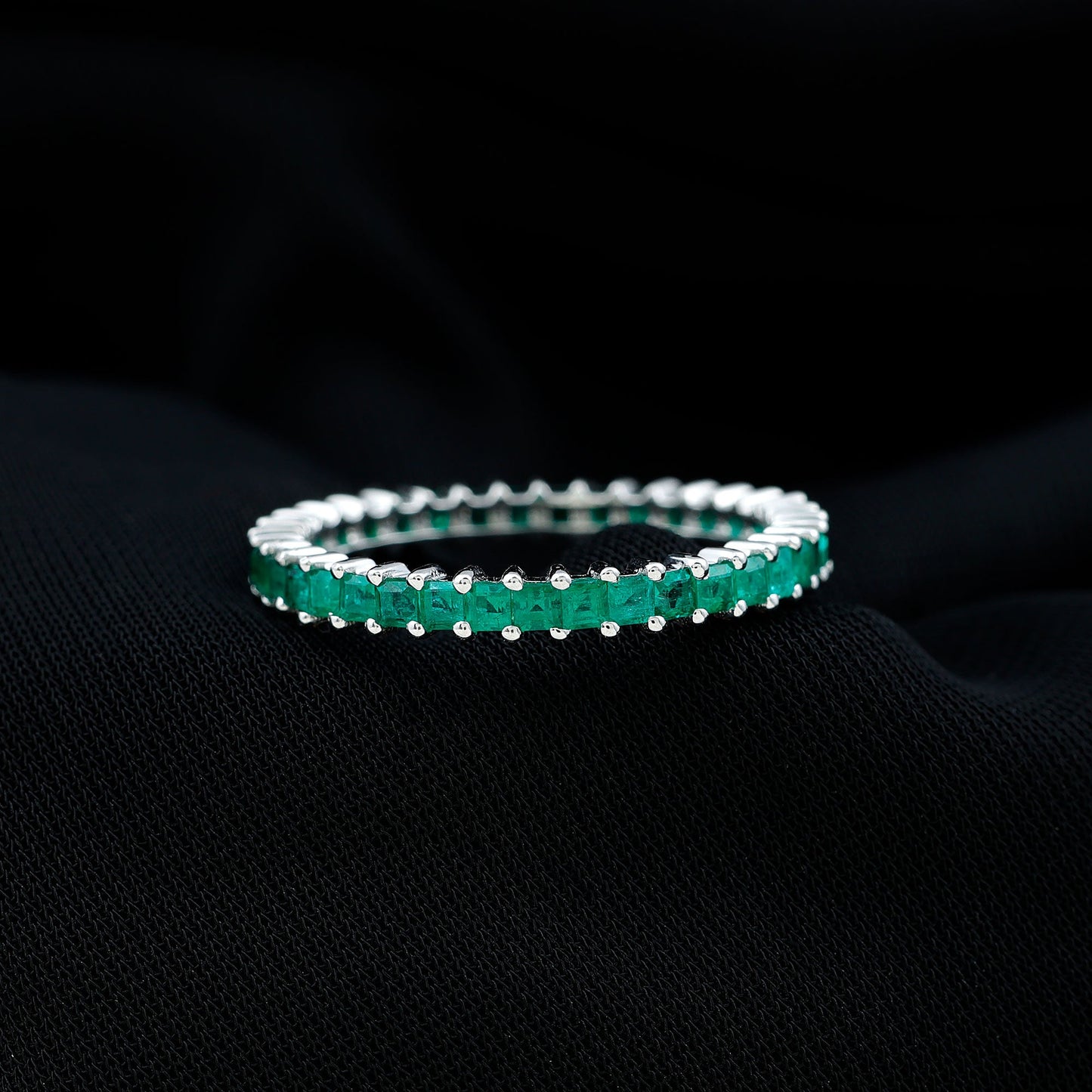 Princess Cut Natural Emerald Eternity Wedding Band
