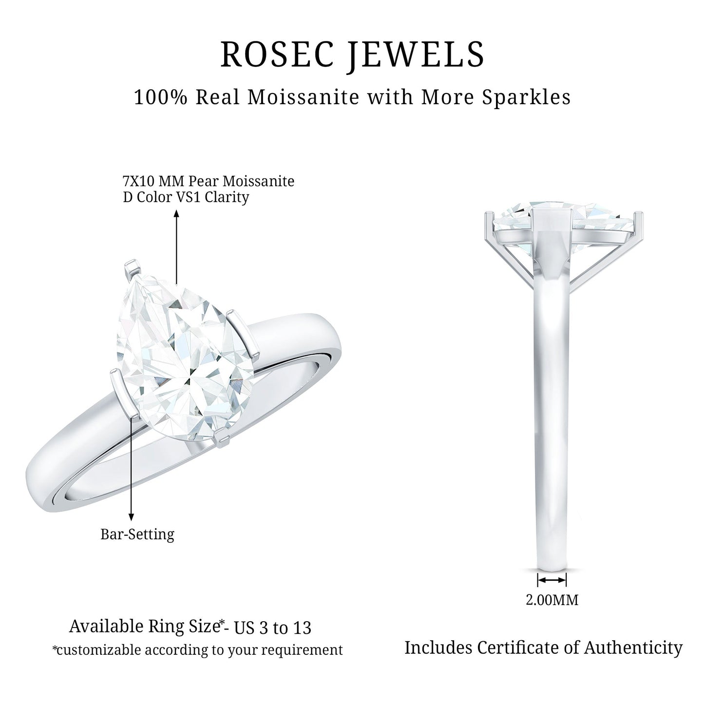 Teardrop Engagement Ring With Certified Moissanite