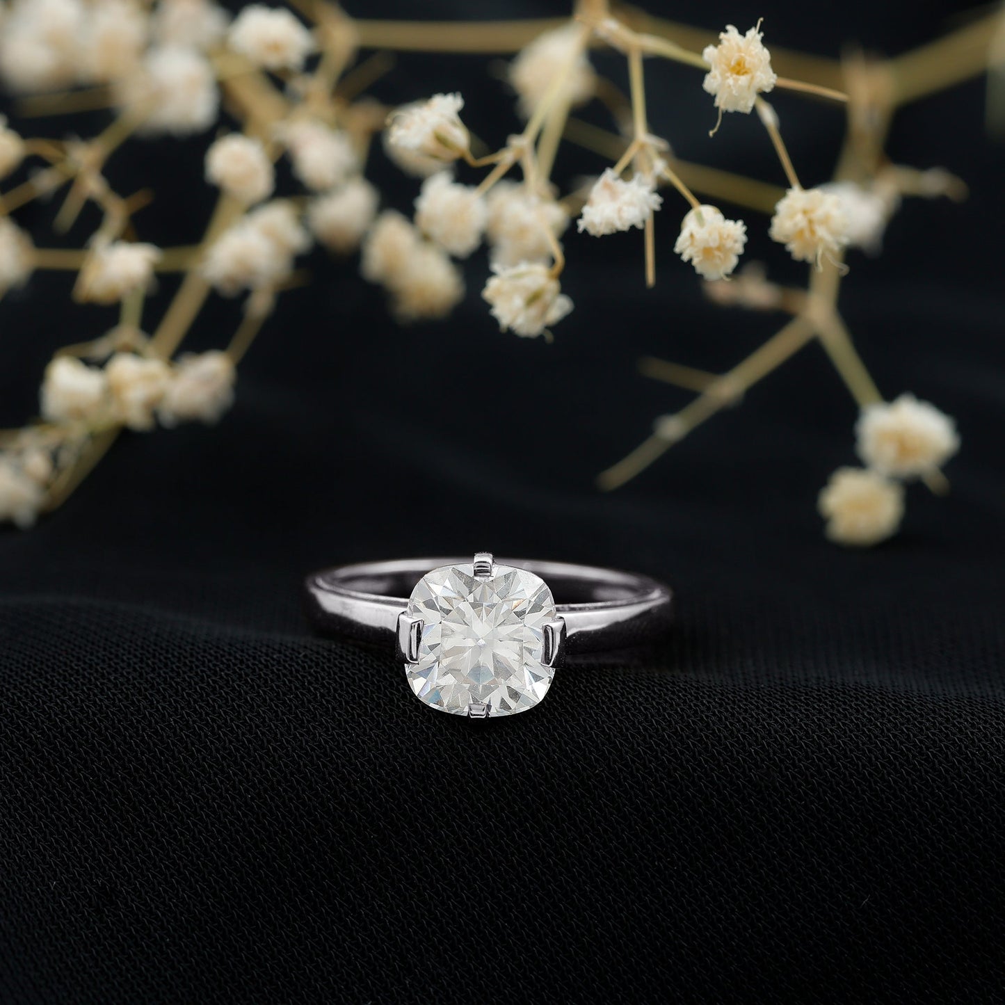 3 Carat Cushion Cut Moissanite Solitaire Engagement Ring with Certificate