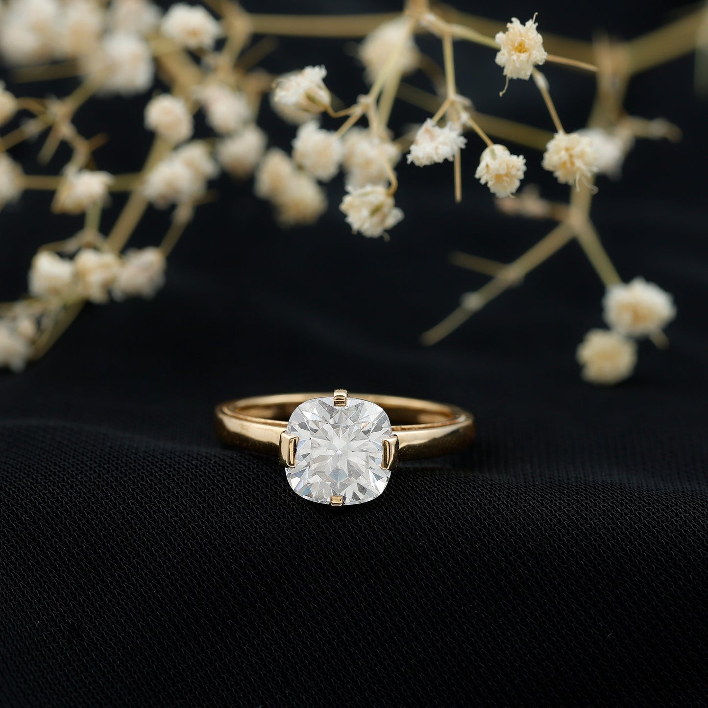 3 Carat Cushion Cut Moissanite Solitaire Engagement Ring with Certificate