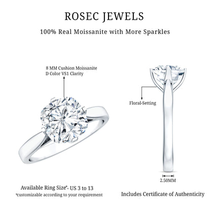 3 CT Cushion Moissanite Solitaire Engagement Ring