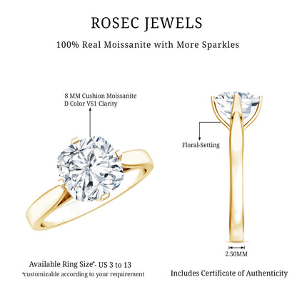 3 CT Cushion Moissanite Solitaire Engagement Ring