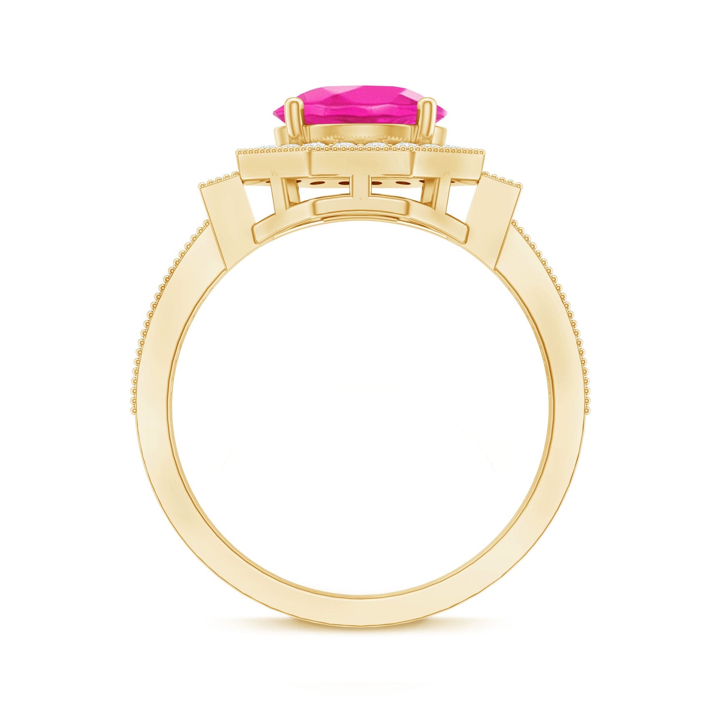 Lab Created Pink Sapphire Vintage Engagement Ring with Diamond Halo