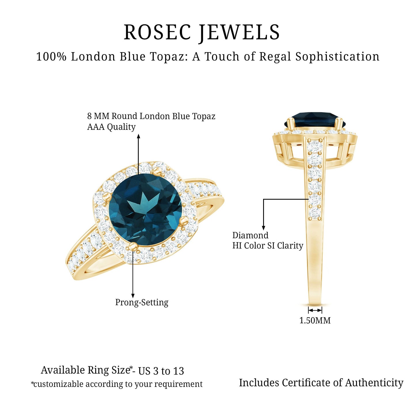 Vintage Halo Engagement Ring with London Blue Topaz and Diamond