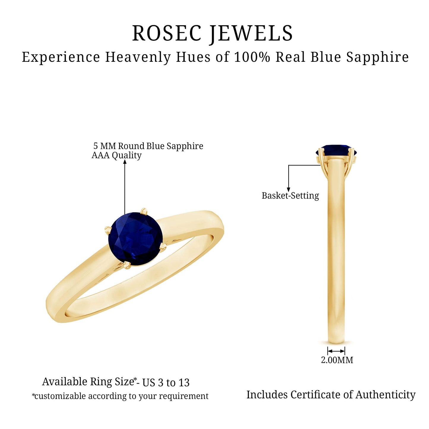 Natural 0.9 Carat Blue Sapphire Solitaire Promise Ring for Women