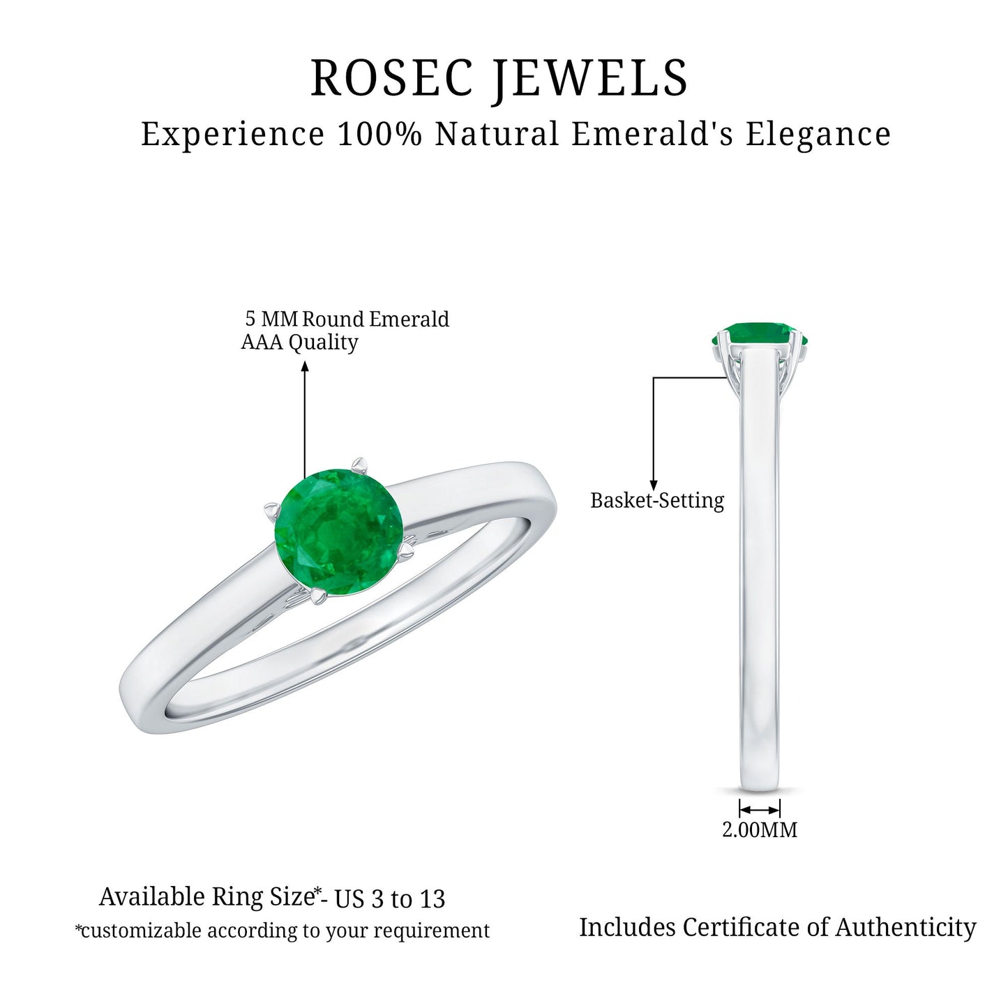 Round Shaped 0.4 Carat Emerald Solitaire Promise Ring for Her